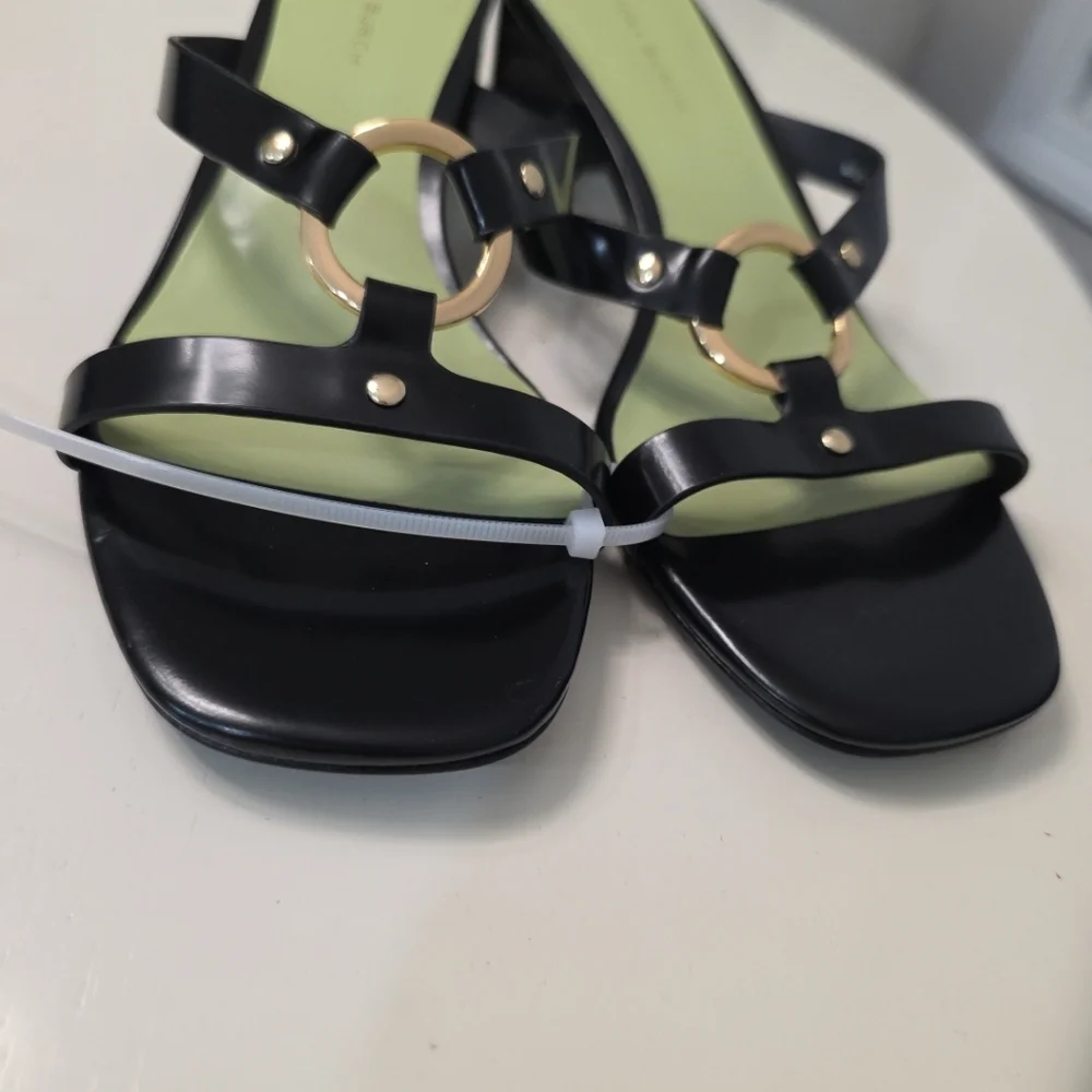 Tory Burch Ring Heel Sandal Leather Block Heel Black Mint Size 5.5